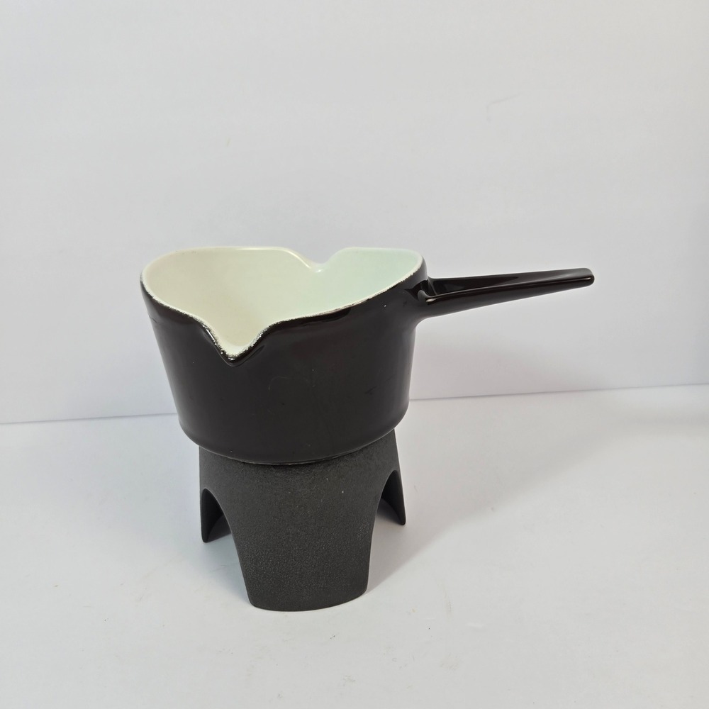 Copco Michael Lax Denmark Cast Iron Enamel Butter Warmer Fondue Pot Brown White